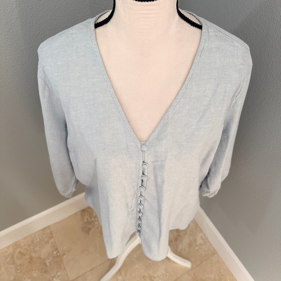 Laura Ashley Soft Blue V-Neck Blouse - Picture 3 of 12